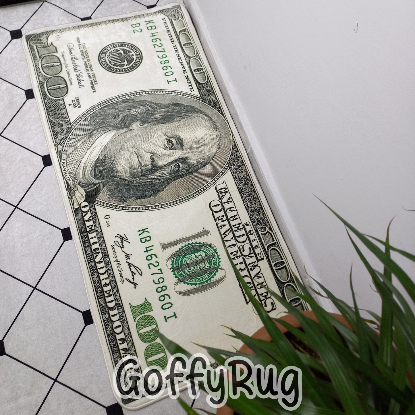 100 Dollar Bill Rug Benjamin Franklin Patterned Carpet for Kitchen Hallway Runner Bedroom Living Room Washable Nonslip Mat Aesthetic Luxury Home Office Decor