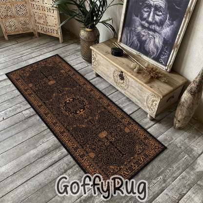 Black and Bronze Boho Chic Medallion Runner Rugs Ethnic Carpet Non-Slip Washable Bohemian Mat for Living Room Bedroom Kitchen Decor