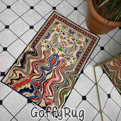 Multicolor Rainbow Melting Rug Boho Chic Medallion Bohemian Carpet for Living Room Bedroom Kitchen Liquify Floral Aesthetic Mat Home Decor Gift