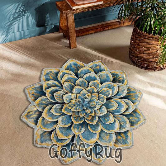 Lotus Flower Shaped Turquoise Carpet for Bedroom Kitchen Entrance Bathmat Non-Slip Washable Soft Thick Floral Mat Decor