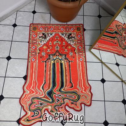 Red Ottoman Melting Rug Boho Chic Medallion Bohemian Carpet for Living Room Bedroom Kitchen Liquify Floral Aesthetic Mat Home Decor Gift