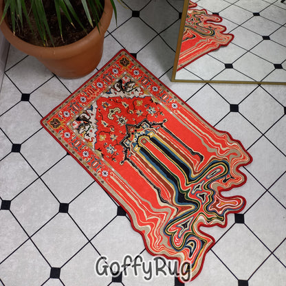 Red Ottoman Melting Rug Boho Chic Medallion Bohemian Carpet for Living Room Bedroom Kitchen Liquify Floral Aesthetic Mat Home Decor Gift