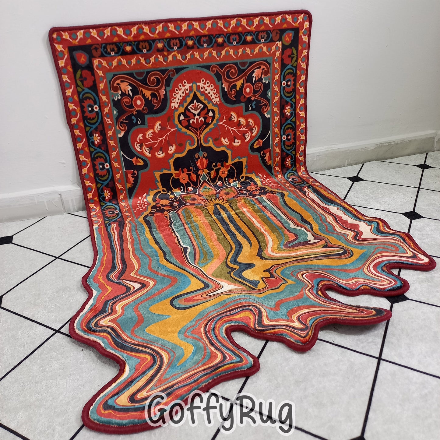 Persian Melting Rug Boho Chic Medallion Bohemian Carpet for Living Room Bedroom Kitchen Liquify Floral Aesthetic Mat Home Decor Gift