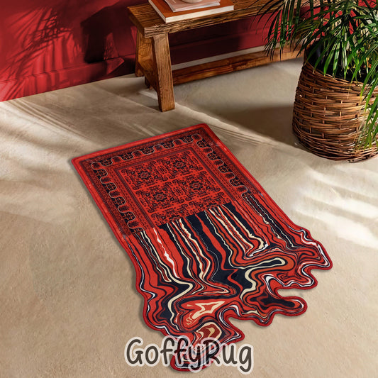 Red Melting Rug Boho Chic Medallion Bohemian Carpet for Living Room Bedroom Kitchen Liquify Floral Aesthetic Mat Home Decor Gift