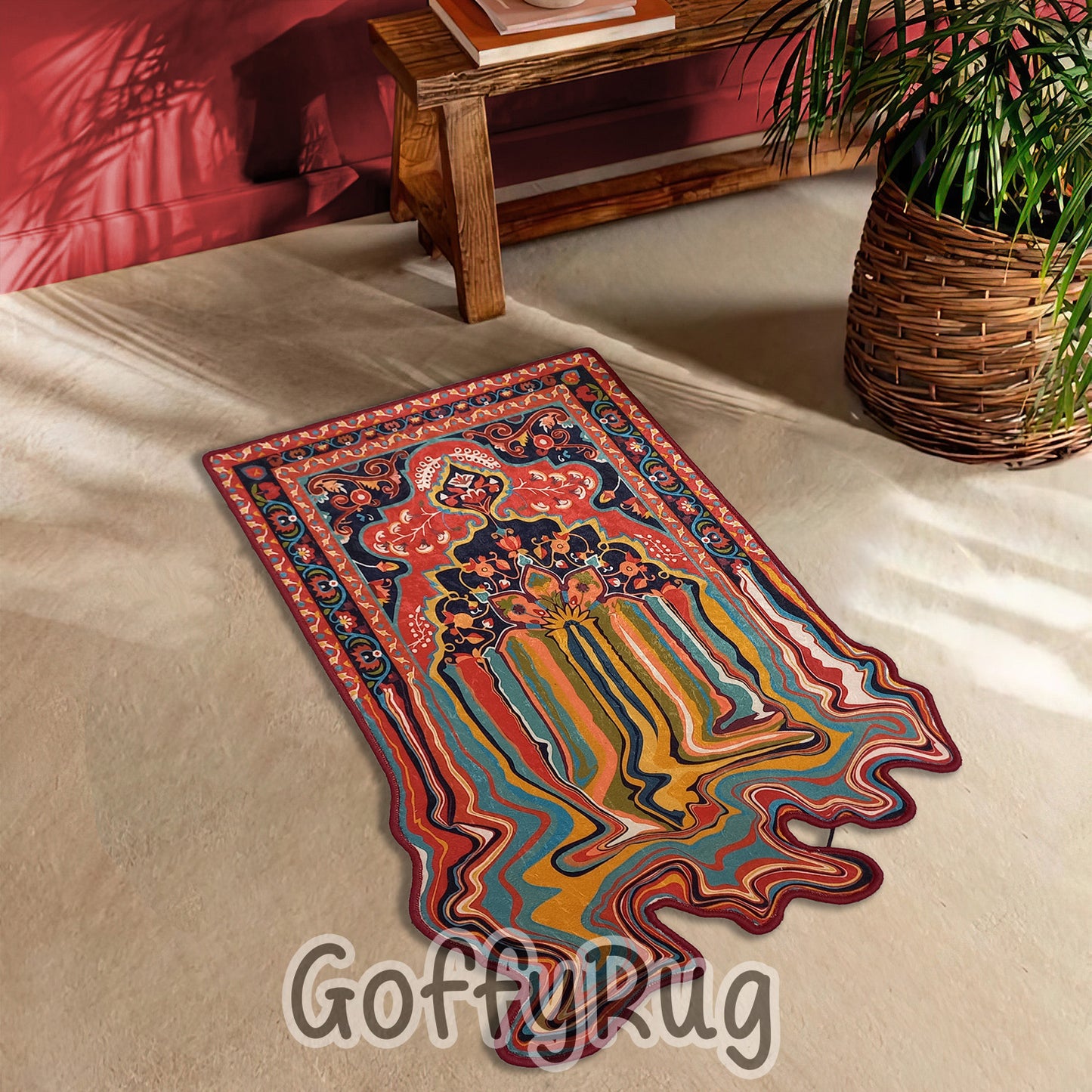 Persian Melting Rug Boho Chic Medallion Bohemian Carpet for Living Room Bedroom Kitchen Liquify Floral Aesthetic Mat Home Decor Gift