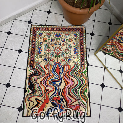 Multicolor Rainbow Melting Rug Boho Chic Medallion Bohemian Carpet for Living Room Bedroom Kitchen Liquify Floral Aesthetic Mat Home Decor Gift