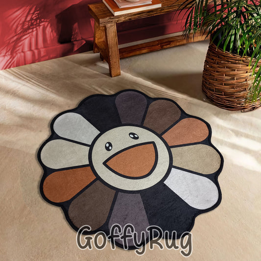 Takashi Murakami Rug Dark Color Rainbow Carpet Daisy Shaped Mat Contemporary Art Pop Culture Hypebeast Decor