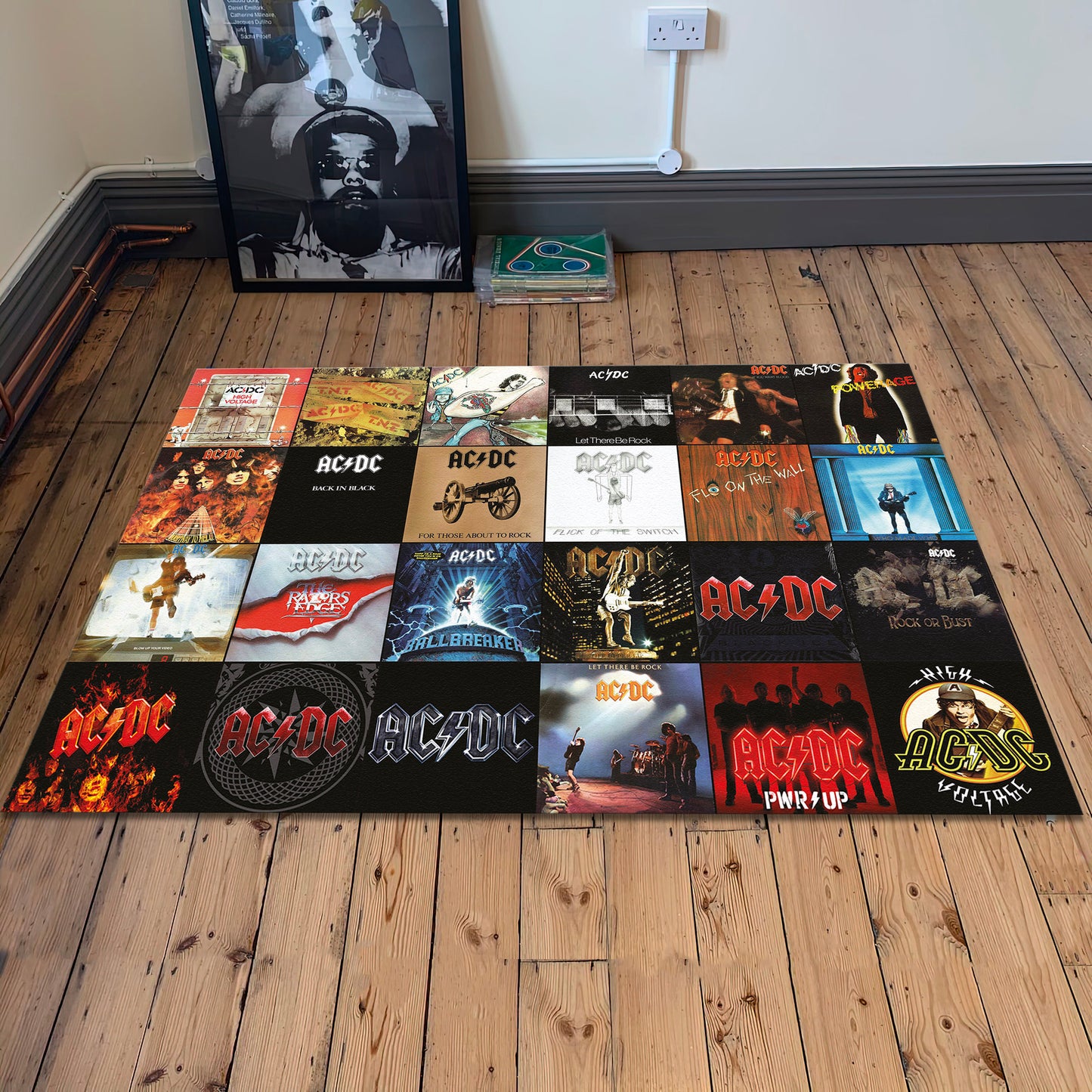 AC DC Rug Rock Band Album Cover Carpet Music Decor for Teenage Living Room Dorm Bedroom Soft Nonslip Washable Legendary Fan Mat