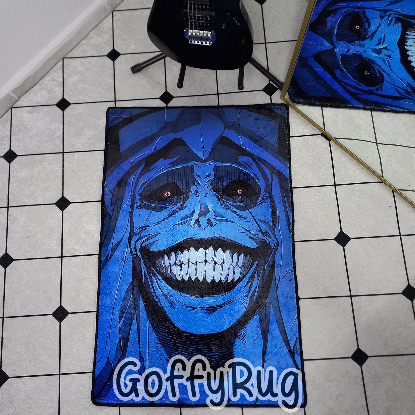 Solo Leveling Anime Rug Blue God of Statue Mat Popular Fantastic Fan Nonslip Washable Manga Carpet for Teenage Bedroom Room Decor Gift