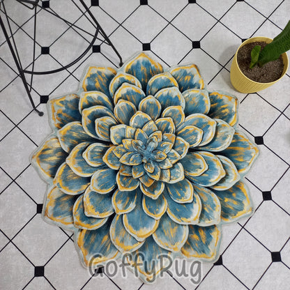 Lotus Flower Shaped Turquoise Carpet for Bedroom Kitchen Entrance Bathmat Non-Slip Washable Soft Thick Floral Mat Decor